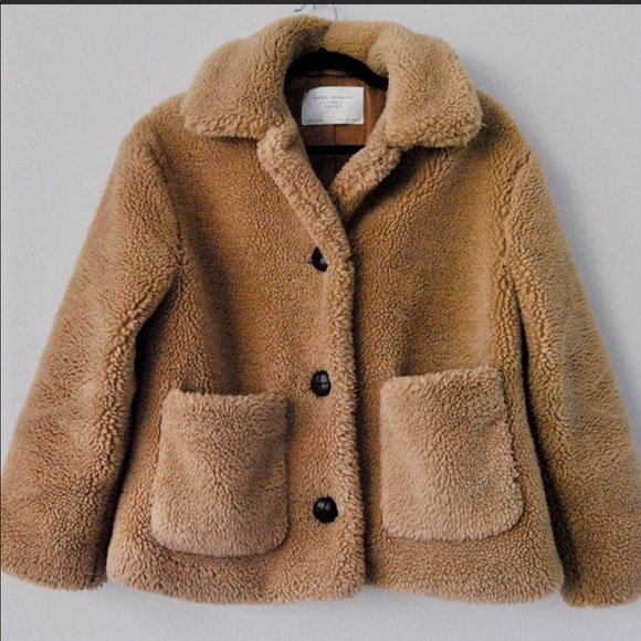Zara teddy bear fleece coat/jacket in camel. - Picture 1 of 3